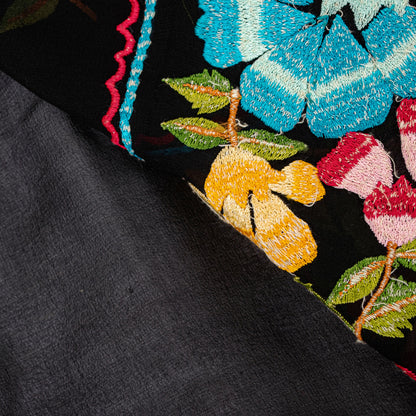 Sanskriti Vintage Black Pure Georgette Silk Saree Embroidered Sari 5+YD Fabric