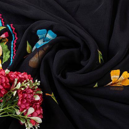 Sanskriti Vintage Black Pure Georgette Silk Saree Embroidered Sari 5+YD Fabric