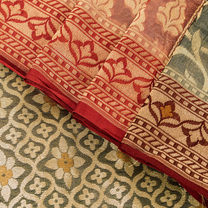 Sanskriti Vintage Saree Black & Red Blend Silk Brocade Woven 5.5+Yd Craft Fabric Uses-Table linen, Cushions, Curtains, Dressing, Decor