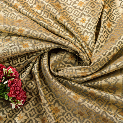 Sanskriti Vintage Saree Black & Red Blend Silk Brocade Woven 5.5+Yd Craft Fabric Uses-Table linen, Cushions, Curtains, Dressing, Decor