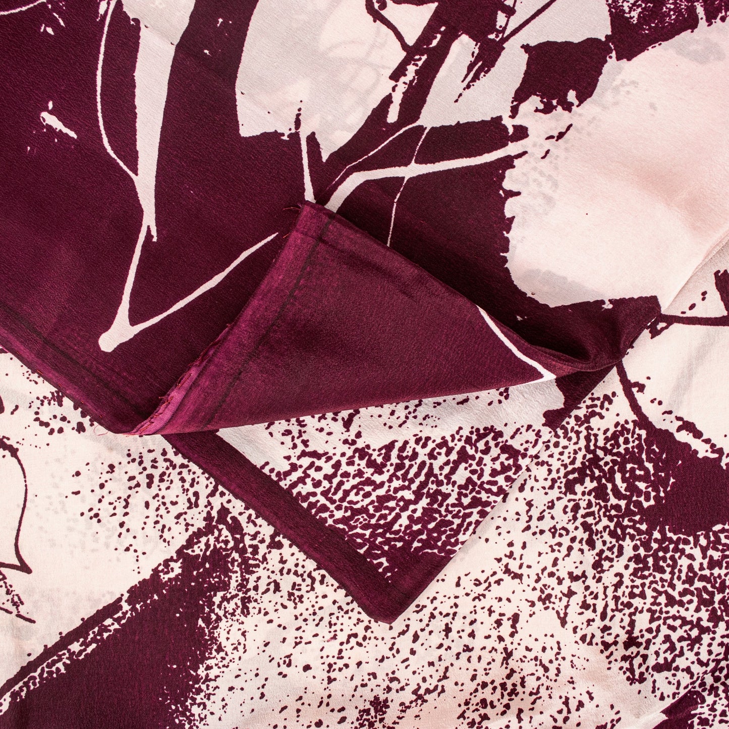 Sanskriti Vintage Saree White-Maroon 100% Pure Crepe Silk Batik Work 5.5+Yd Fabric Crafting, Upcycling, Recycling, Dress Making,Home Decor