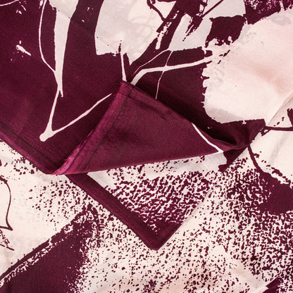 Sanskriti Vintage Saree White-Maroon 100% Pure Crepe Silk Batik Work 5.5+Yd Fabric Crafting, Upcycling, Recycling, Dress Making,Home Decor
