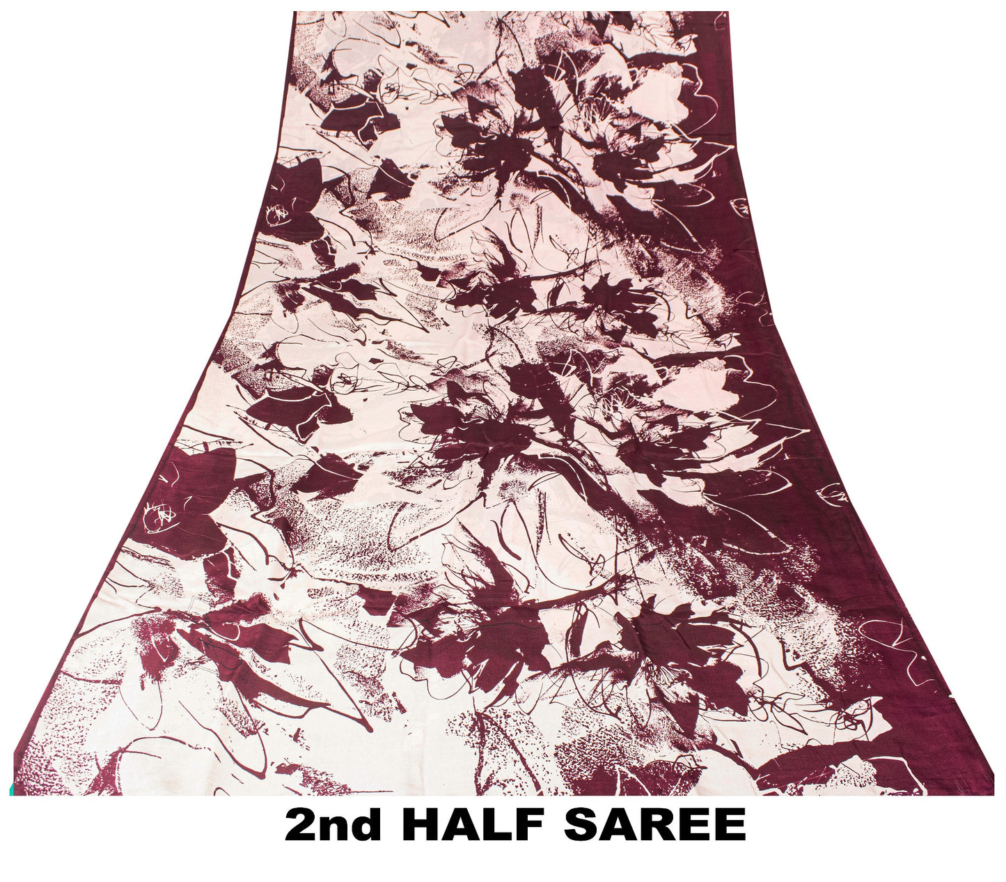 Sanskriti Vintage Saree White-Maroon 100% Pure Crepe Silk Batik Work 5.5+Yd Fabric Crafting, Upcycling, Recycling, Dress Making,Home Decor