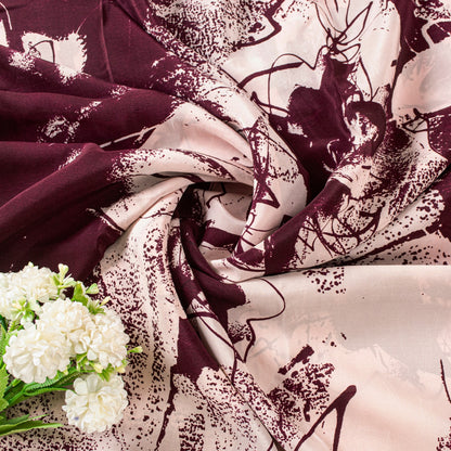 Sanskriti Vintage Saree White-Maroon 100% Pure Crepe Silk Batik Work 5.5+Yd Fabric Crafting, Upcycling, Recycling, Dress Making,Home Decor