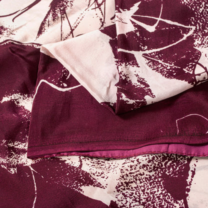 Sanskriti Vintage Saree White-Maroon 100% Pure Crepe Silk Batik Work 5.5+Yd Fabric Crafting, Upcycling, Recycling, Dress Making,Home Decor