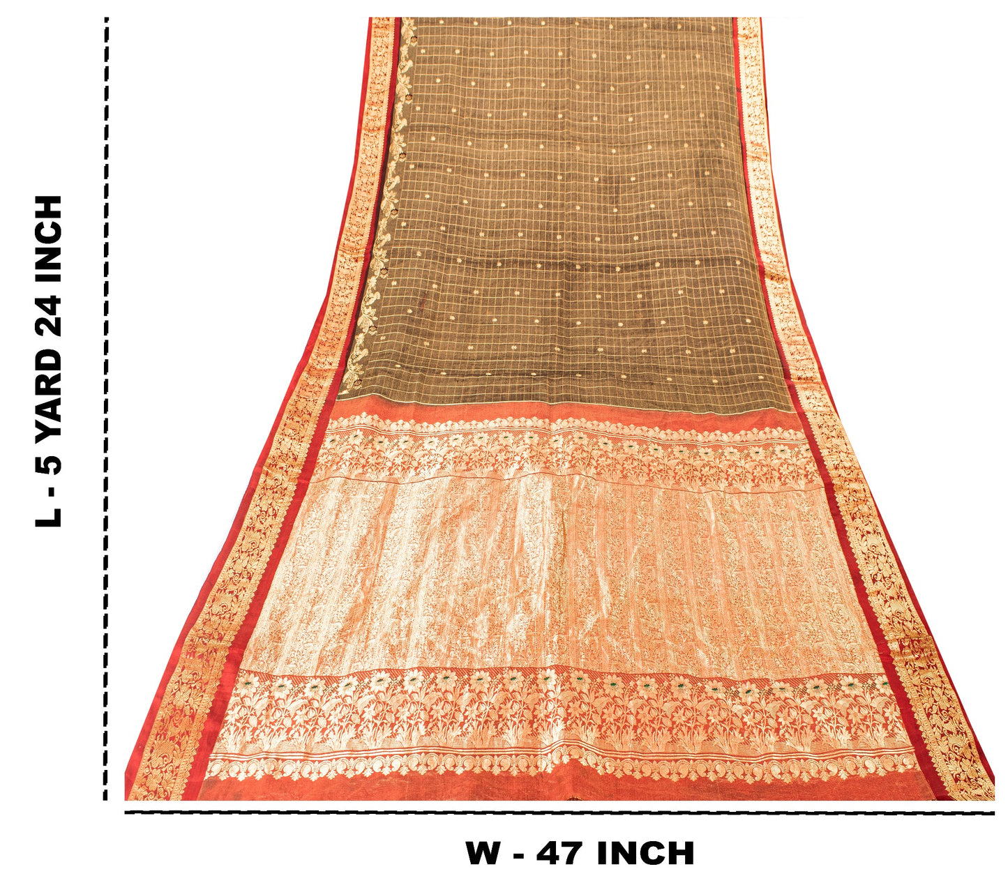 Sanskriti Vintage Saree Green-Red 100% Pure Silk Zari Brocade Peacock Handmade 5.5+Yd Create Dresses, Kaftan, Skirt, Tops, Projects