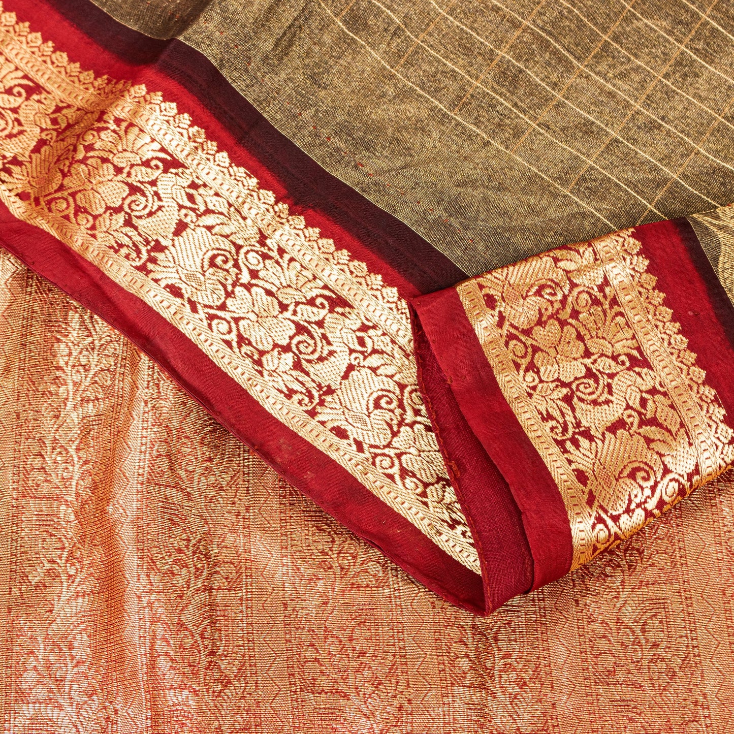 Sanskriti Vintage Saree Green-Red 100% Pure Silk Zari Brocade Peacock Handmade 5.5+Yd Create Dresses, Kaftan, Skirt, Tops, Projects
