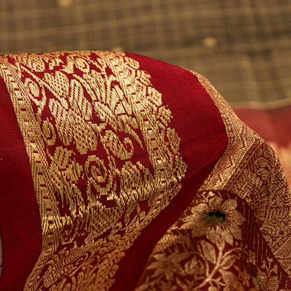 Sanskriti Vintage Saree Green-Red 100% Pure Silk Zari Brocade Peacock Handmade 5.5+Yd Create Dresses, Kaftan, Skirt, Tops, Projects