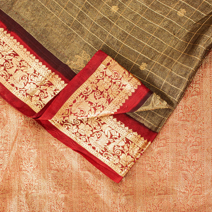 Sanskriti Vintage Saree Green-Red 100% Pure Silk Zari Brocade Peacock Handmade 5.5+Yd Create Dresses, Kaftan, Skirt, Tops, Projects