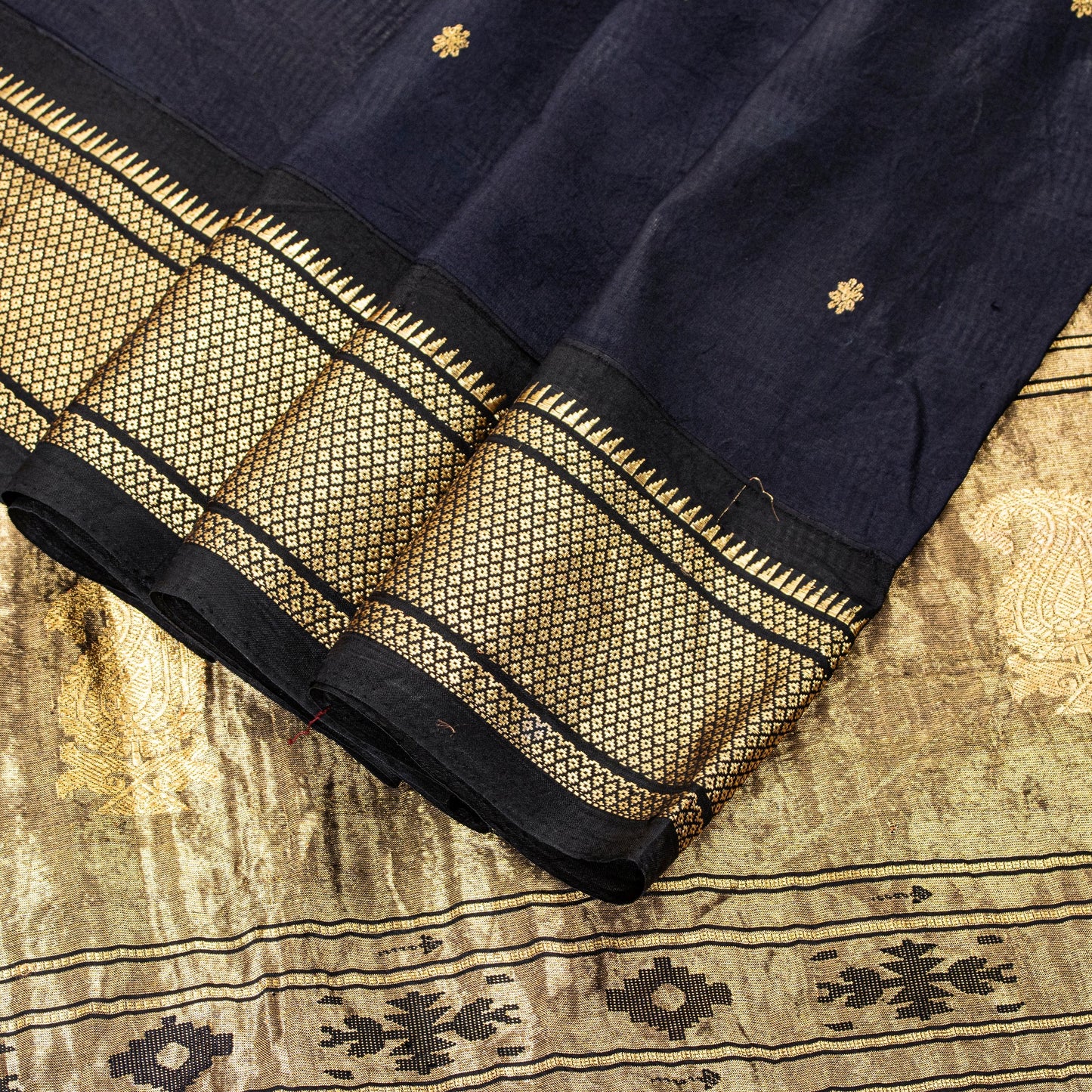 Sanskriti Vintage Blue Pure Silk Saree Brocade Zari Handmade 5+YD Paisley Fabric