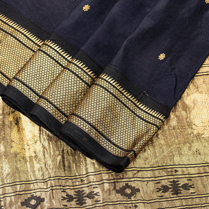 Sanskriti Vintage Blue Pure Silk Saree Brocade Zari Handmade 5+YD Paisley Fabric