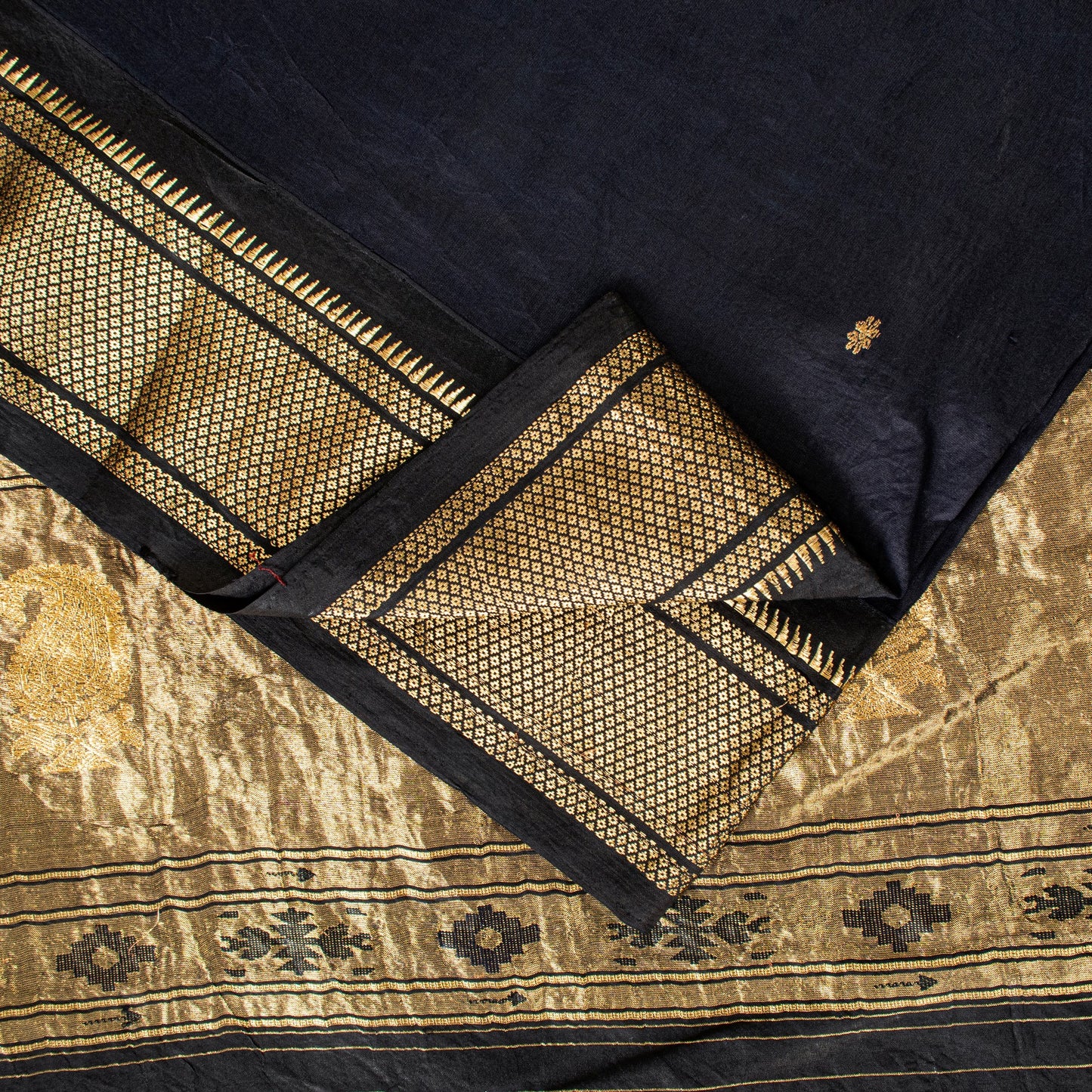Sanskriti Vintage Blue Pure Silk Saree Brocade Zari Handmade 5+YD Paisley Fabric