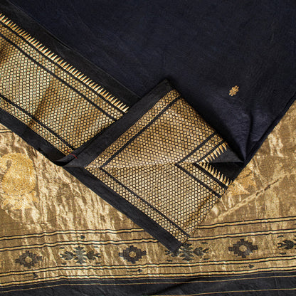 Sanskriti Vintage Blue Pure Silk Saree Brocade Zari Handmade 5+YD Paisley Fabric