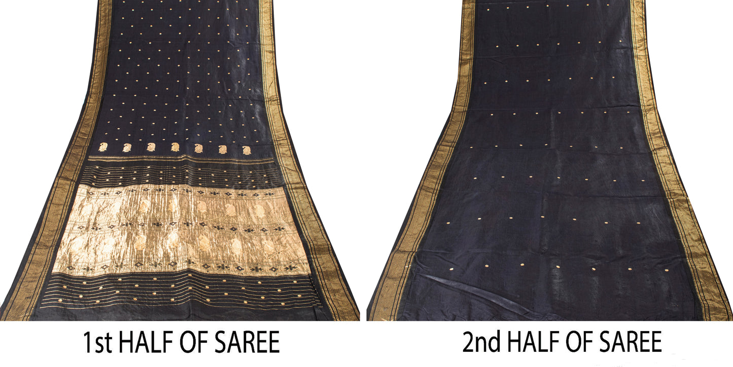Sanskriti Vintage Blue Pure Silk Saree Brocade Zari Handmade 5+YD Paisley Fabric