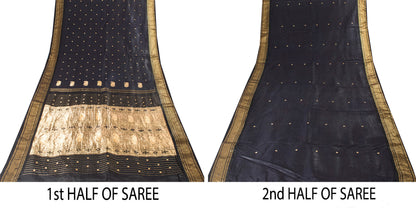 Sanskriti Vintage Blue Pure Silk Saree Brocade Zari Handmade 5+YD Paisley Fabric