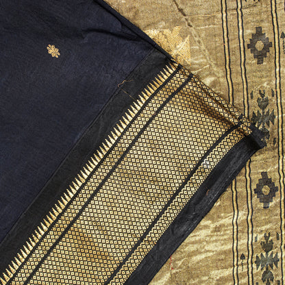 Sanskriti Vintage Blue Pure Silk Saree Brocade Zari Handmade 5+YD Paisley Fabric