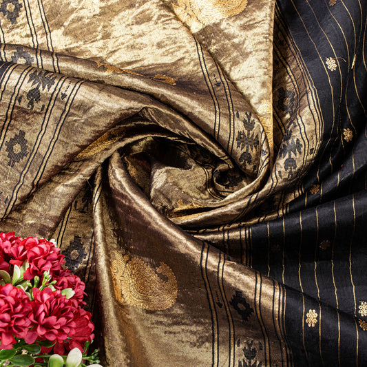 Sanskriti Vintage Blue Pure Silk Saree Brocade Zari Handmade 5+YD Paisley Fabric