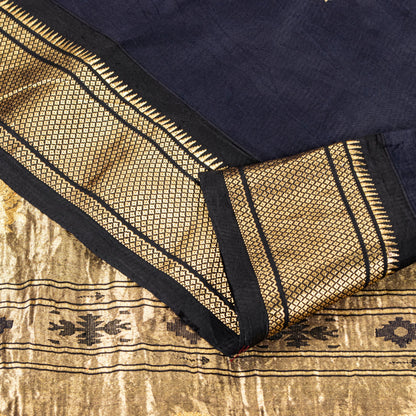 Sanskriti Vintage Blue Pure Silk Saree Brocade Zari Handmade 5+YD Paisley Fabric