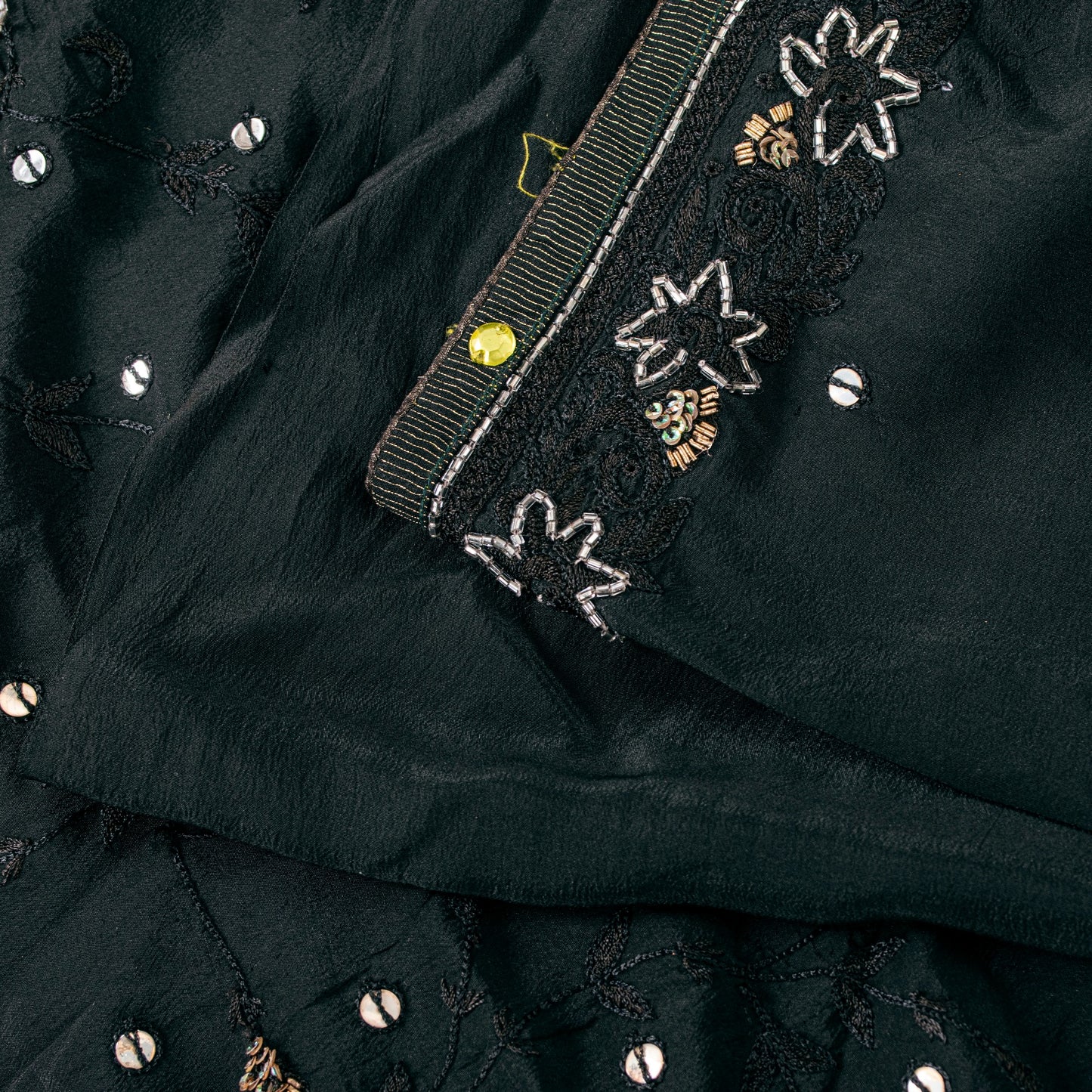 Sanskriti Vintage Black Pure Silk Saree Hand Bead Zardozi Sari 5+YD Craft Fabric