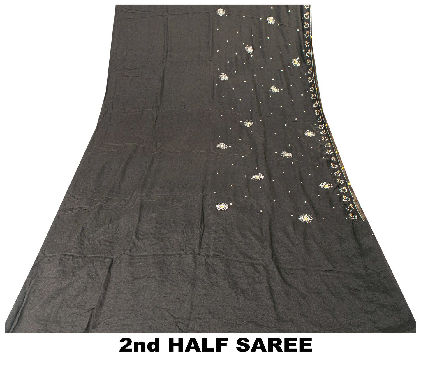 Sanskriti Vintage Black Pure Silk Saree Hand Bead Zardozi Sari 5+YD Craft Fabric