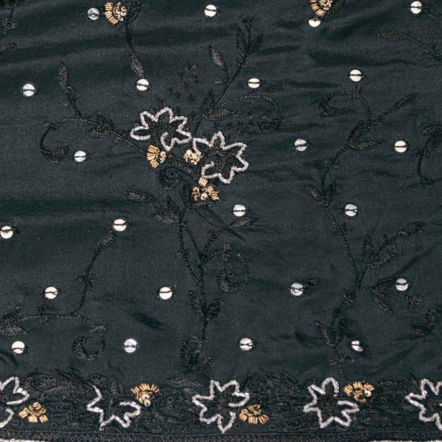 Sanskriti Vintage Black Pure Silk Saree Hand Bead Zardozi Sari 5+YD Craft Fabric