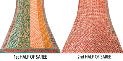 Sanskriti Vintage Red 100% Pure Silk Saree Woven Sari 6YD Craft Fabric Supplies