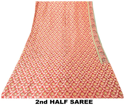 Sanskriti Vintage Red 100% Pure Silk Saree Woven Sari 6YD Craft Fabric Supplies