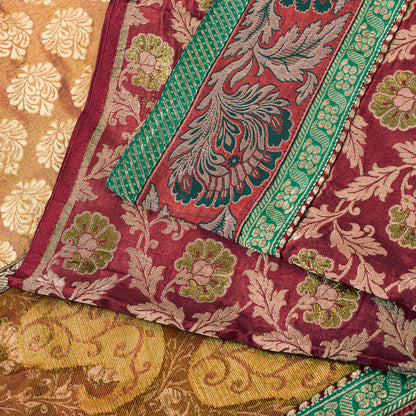 Sanskriti Vintage Red 100% Pure Silk Saree Woven Sari 6YD Craft Fabric Supplies