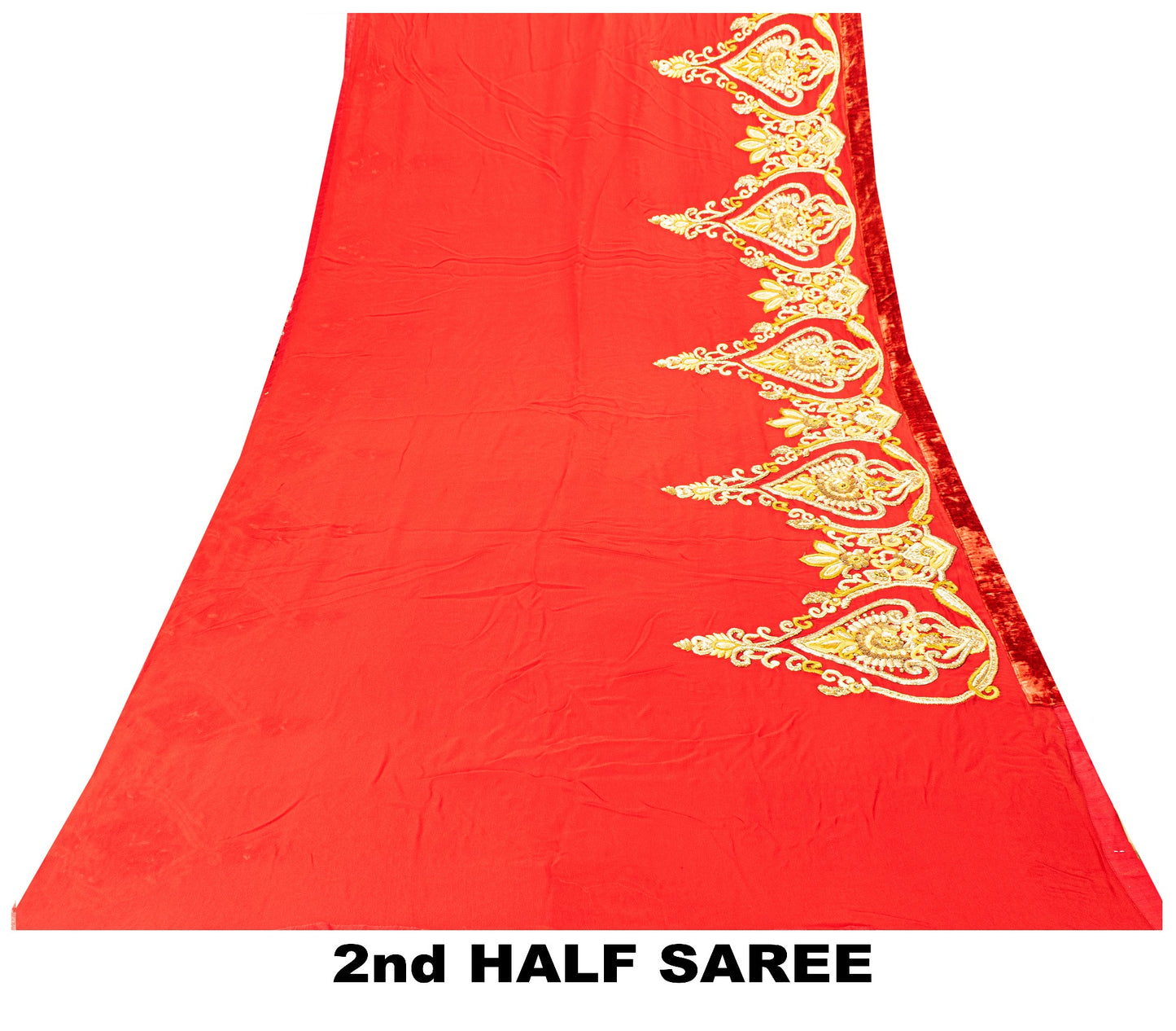 Sanskriti Vintage Saree Red 100% Pure Georgette Silk Dabka Embroidery Sequins Beads & Patch 6Yd Craft Fabric Home Decor, Sewing, Upcycling