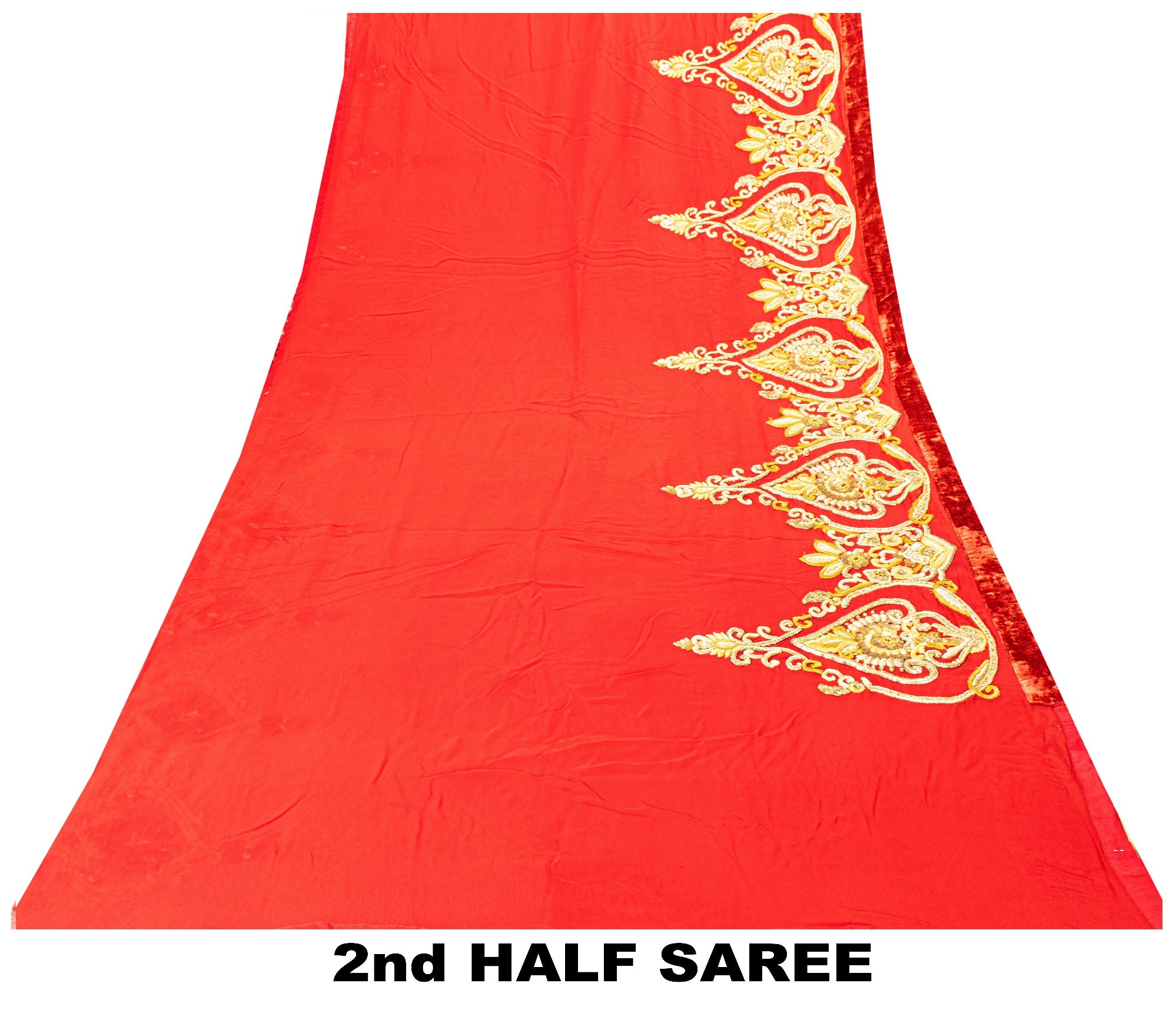 Sanskriti Vintage Red Pure Georgette SilkSaree Dabka Embroidery Patch 6YD Fabric