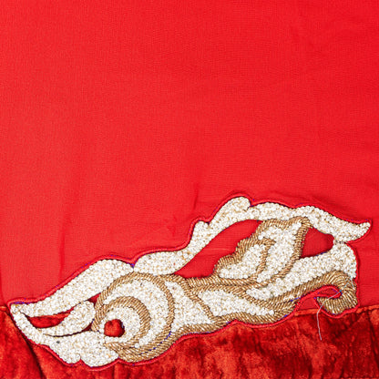 Sanskriti Vintage Saree Red 100% Pure Georgette Silk Dabka Embroidery Sequins Beads & Patch 6Yd Craft Fabric Home Decor, Sewing, Upcycling