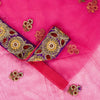 Sanskriti Vintage Pink Net Mesh Saree Hand Beaded Dabka Rhinestone 6+YD Fabric