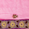 Sanskriti Vintage Pink Net Mesh Saree Hand Beaded Dabka Rhinestone 6+YD Fabric