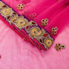 Sanskriti Vintage Pink Net Mesh Saree Hand Beaded Dabka Rhinestone 6+YD Fabric