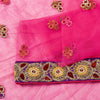 Sanskriti Vintage Pink Net Mesh Saree Hand Beaded Dabka Rhinestone 6+YD Fabric