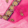 Sanskriti Vintage Pink Net Mesh Saree Hand Beaded Dabka Rhinestone 6+YD Fabric