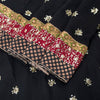 Sanskriti Vintage Black Pure Georgette Saree Hand Beaded Sari 5.5YD Craft Fabric