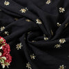 Sanskriti Vintage Black Pure Georgette Saree Hand Beaded Sari 5.5YD Craft Fabric