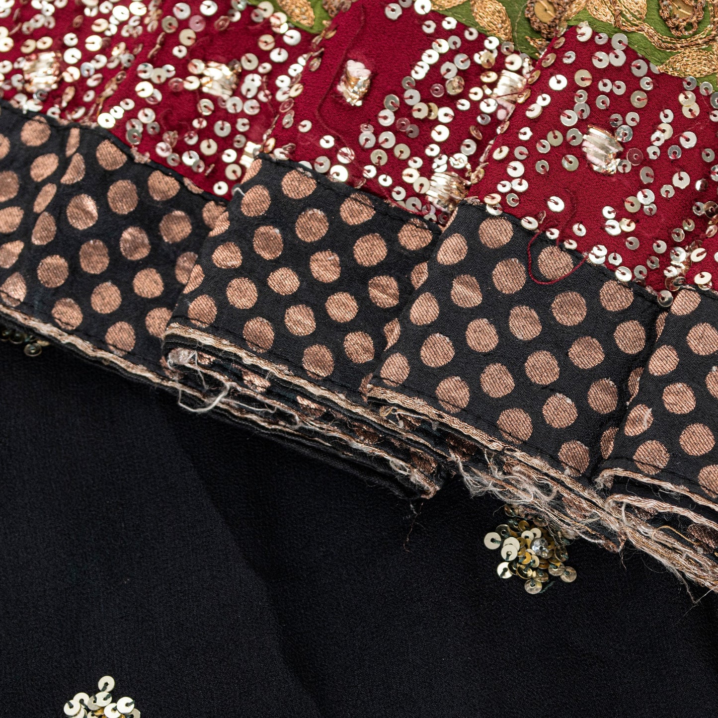 Sanskriti Vintage Black Pure Georgette Saree Hand Beaded Sari 5.5YD Craft Fabric