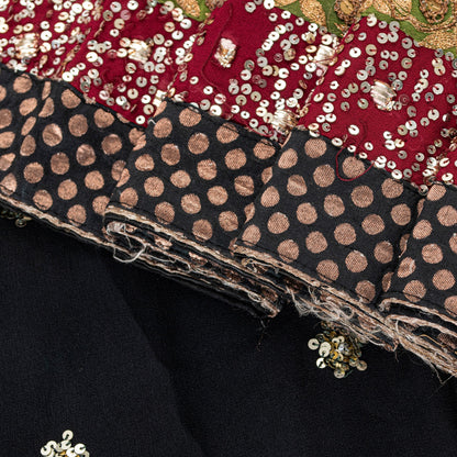 Sanskriti Vintage Black Pure Georgette Saree Hand Beaded Sari 5.5YD Craft Fabric