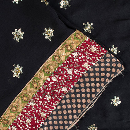 Sanskriti Vintage Black Pure Georgette Saree Hand Beaded Sari 5.5YD Craft Fabric
