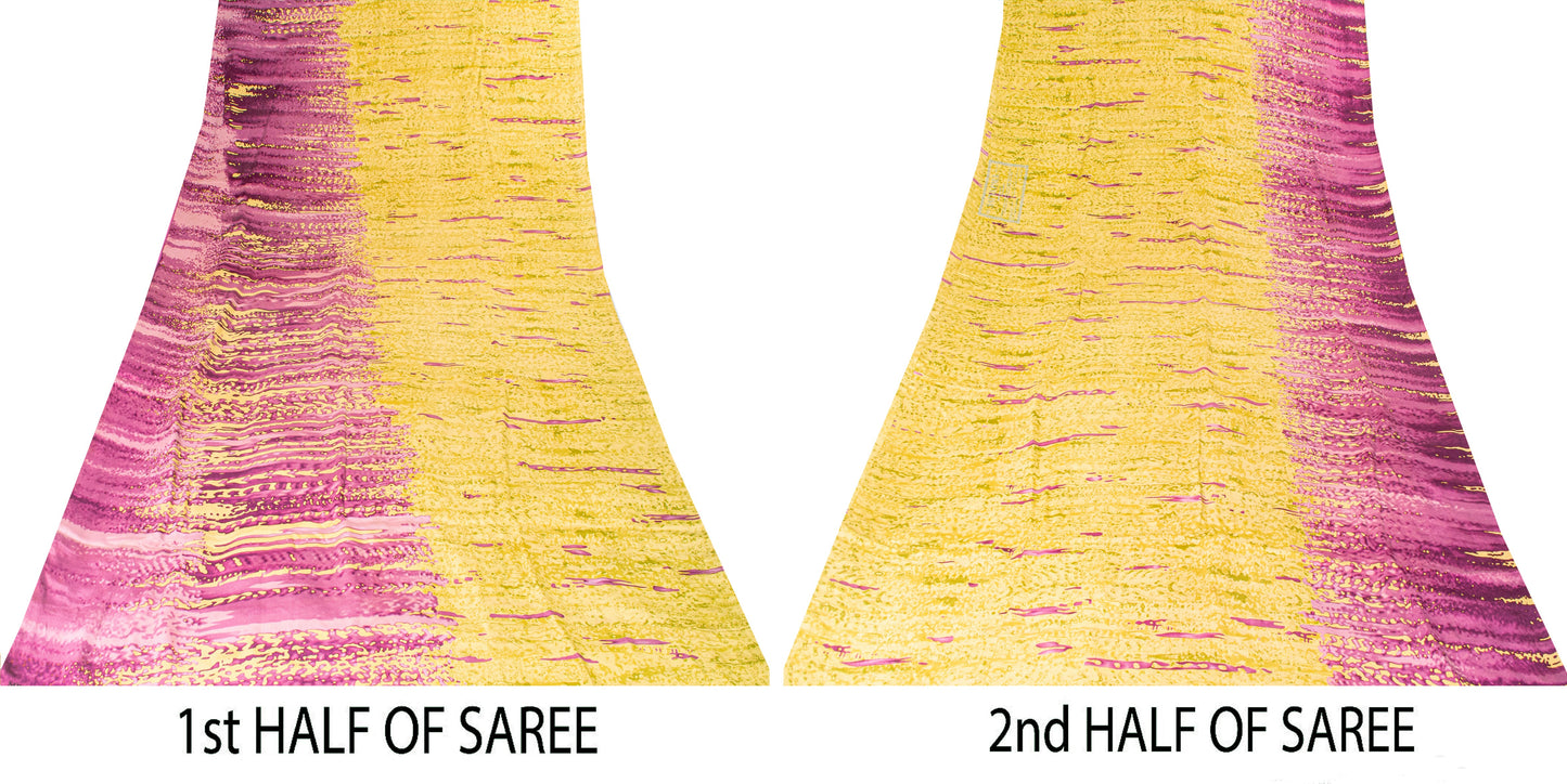 Sanskriti Vintage Satyapaul Saree Purple-Yellow 100% Pure Crepe Silk Sari Tie-Dye Saree 6 Yard Home Decor, Sewing, Upcycling, DIY Projects