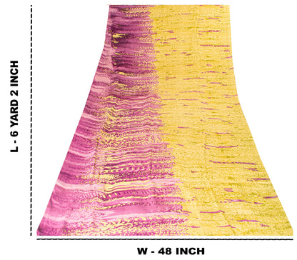Sanskriti Vintage Satyapaul Saree Purple-Yellow 100% Pure Crepe Silk Sari Tie-Dye Saree 6 Yard Home Decor, Sewing, Upcycling, DIY Projects