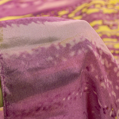 Sanskriti Vintage Satyapaul Saree Purple-Yellow 100% Pure Crepe Silk Sari Tie-Dye Saree 6 Yard Home Decor, Sewing, Upcycling, DIY Projects