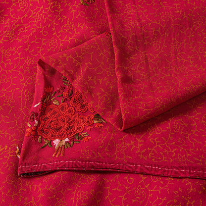 Sanskriti Vintage Saree Red 100% Pure Georgette Silk Saree Hand Embroidery 5.Yd Printed Craft fabric Uses-Table linen, Cushions, Curtains