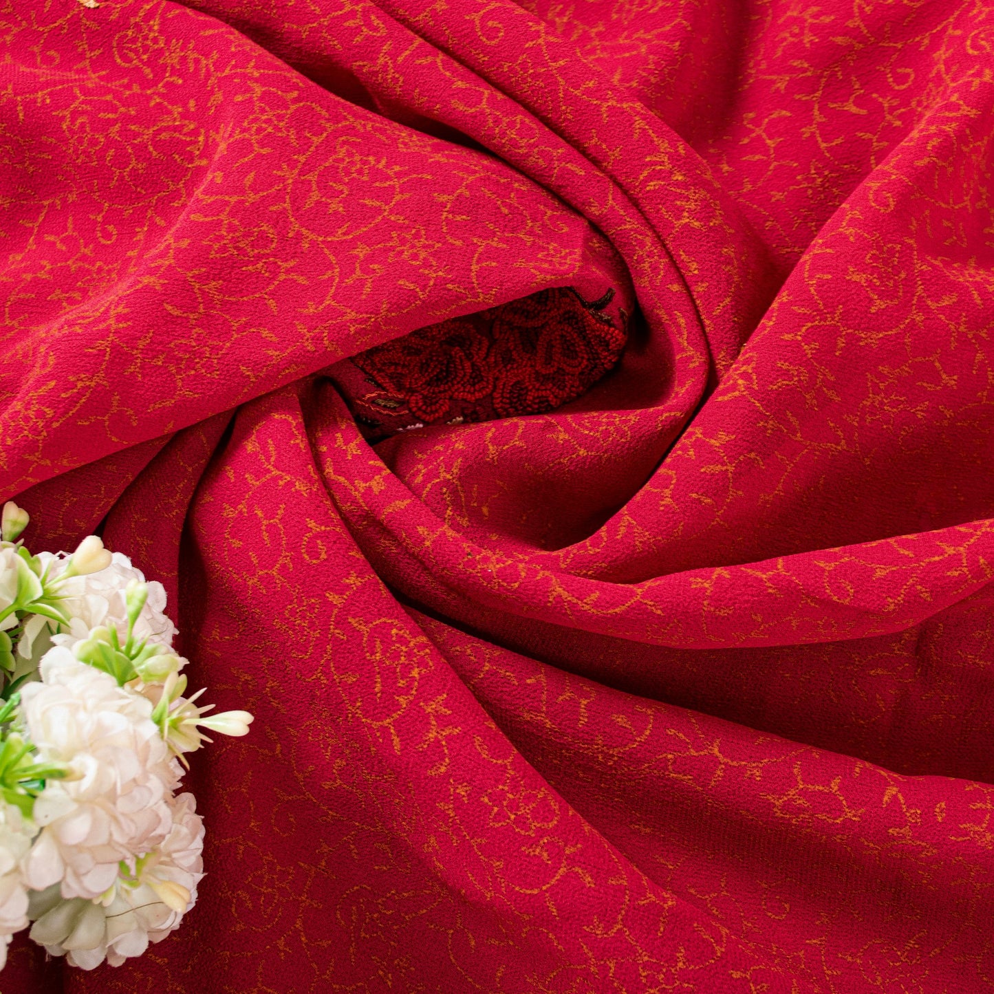 Sanskriti Vintage Saree Red 100% Pure Georgette Silk Saree Hand Embroidery 5.Yd Printed Craft fabric Uses-Table linen, Cushions, Curtains