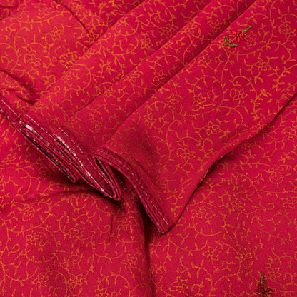 Sanskriti Vintage Saree Red 100% Pure Georgette Silk Saree Hand Embroidery 5.Yd Printed Craft fabric Uses-Table linen, Cushions, Curtains