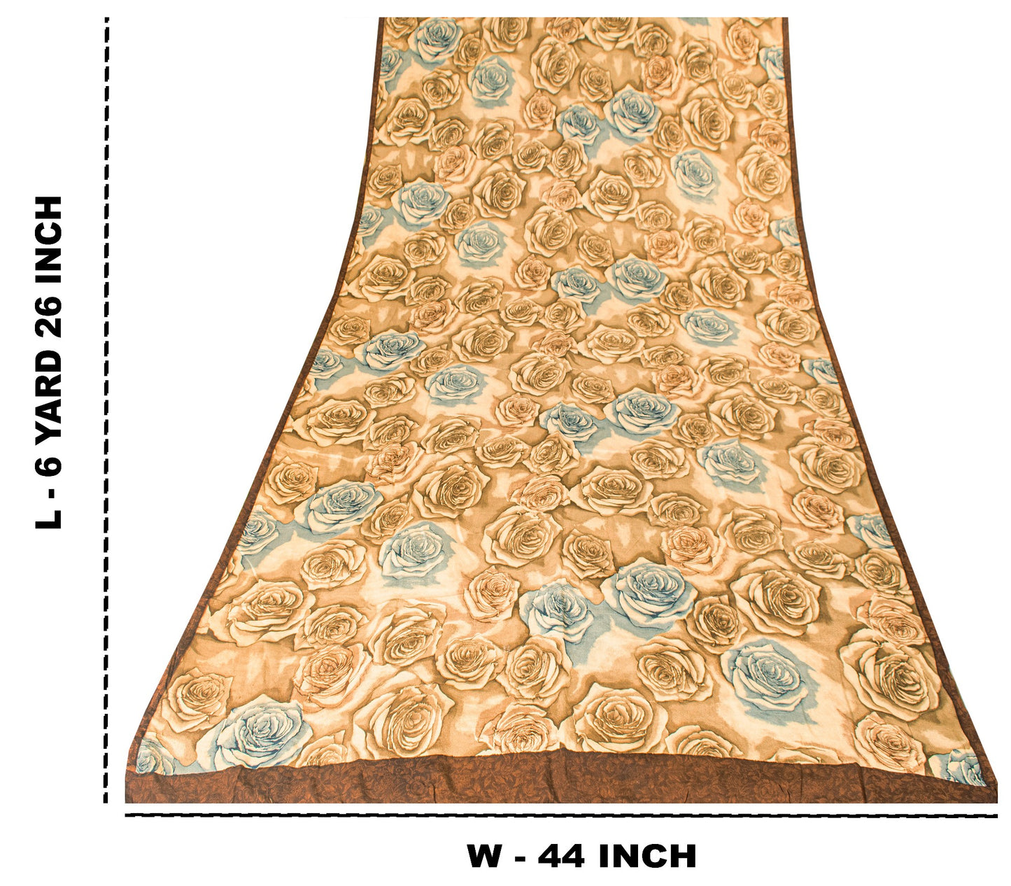 Sanskriti Vintage Brown Pure Crepe Silk Saree Digital Print 6.5+YD Floral Fabric