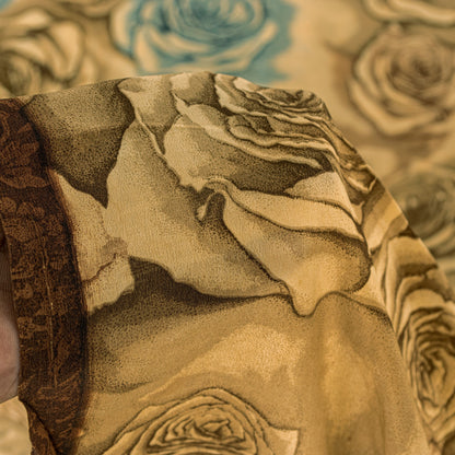 Sanskriti Vintage Brown Pure Crepe Silk Saree Digital Print 6.5+YD Floral Fabric
