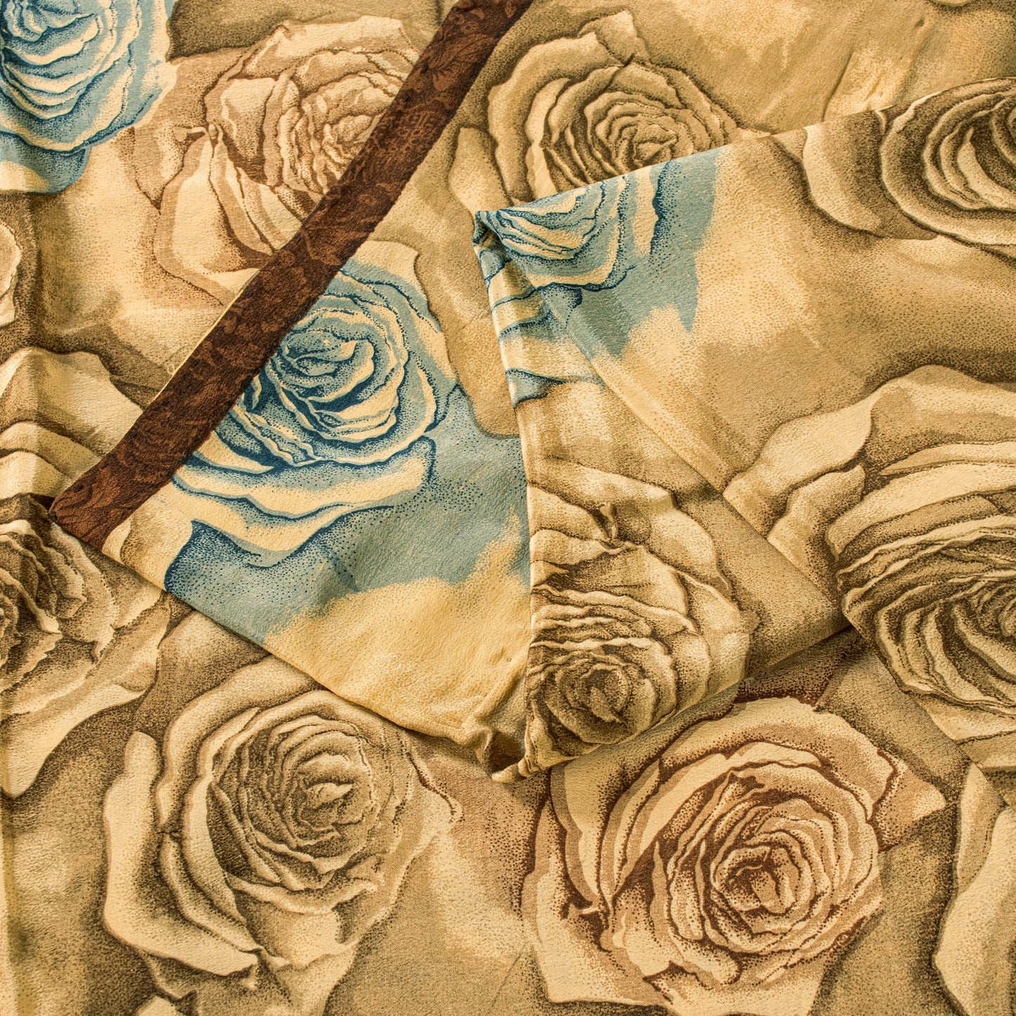 Sanskriti Vintage Brown Pure Crepe Silk Saree Digital Print 6.5+YD Floral Fabric